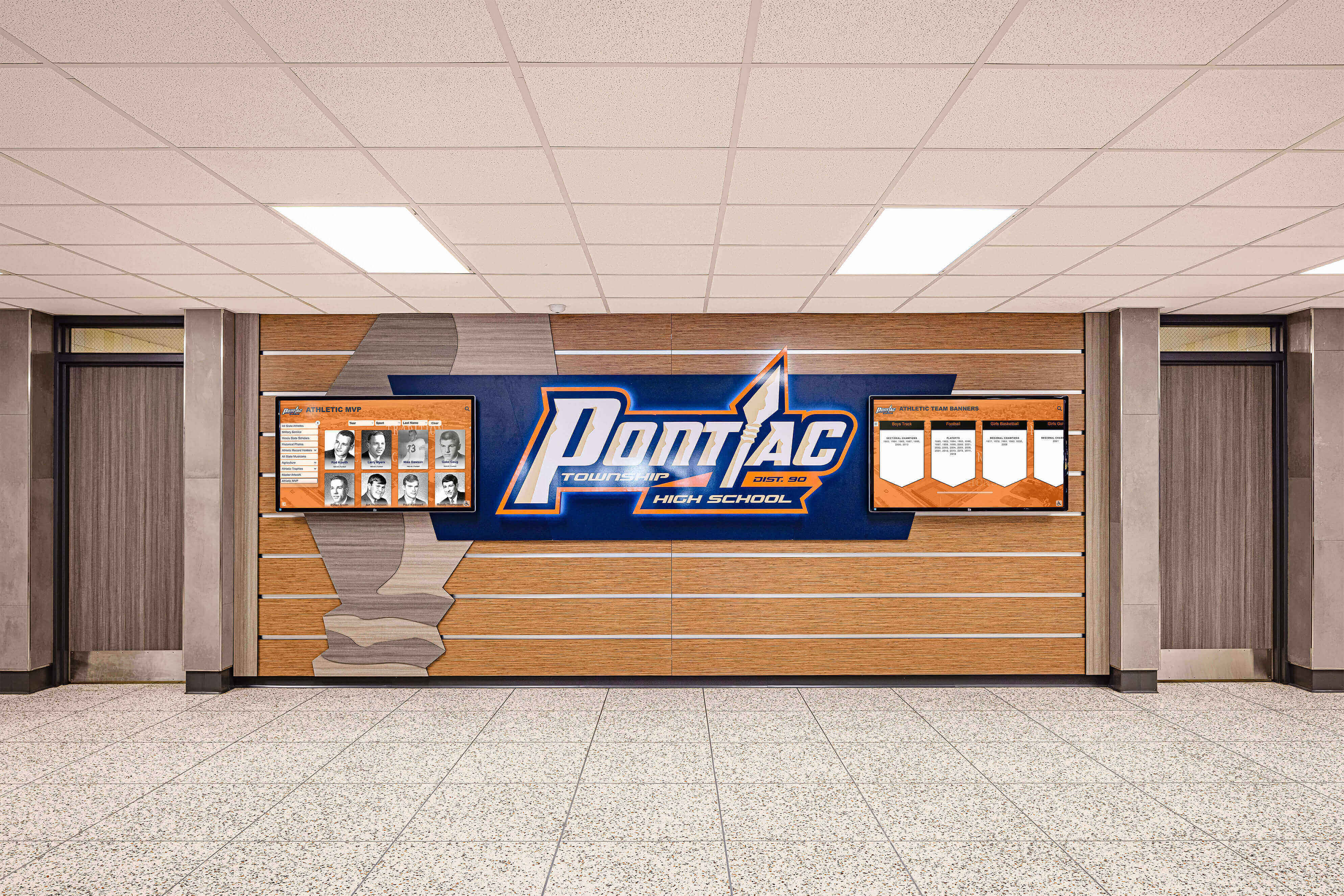 Athletic hallway with wall graphics