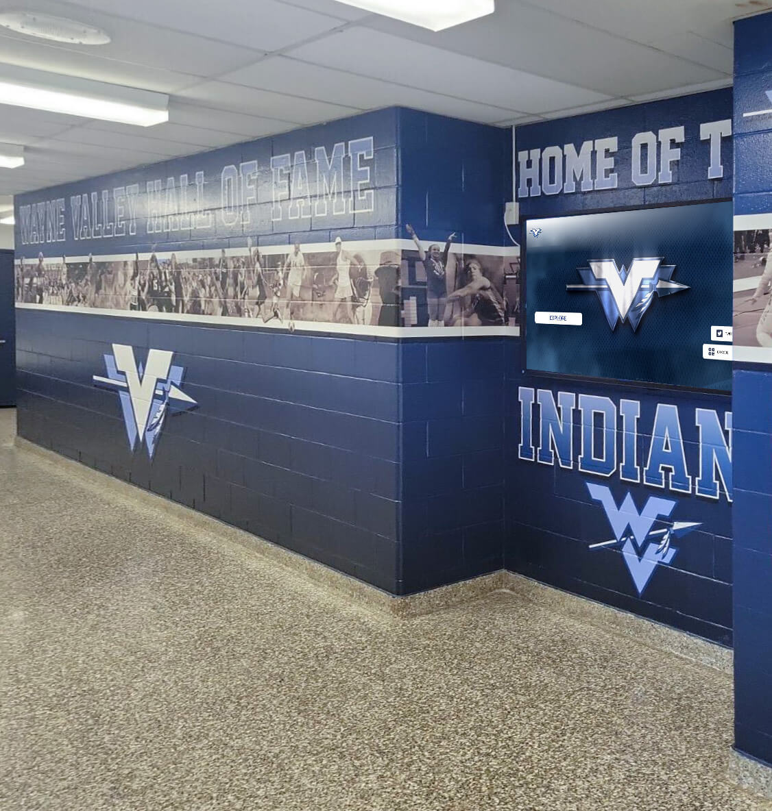 Wayne Valley athletic hallway wall of fame blue mural